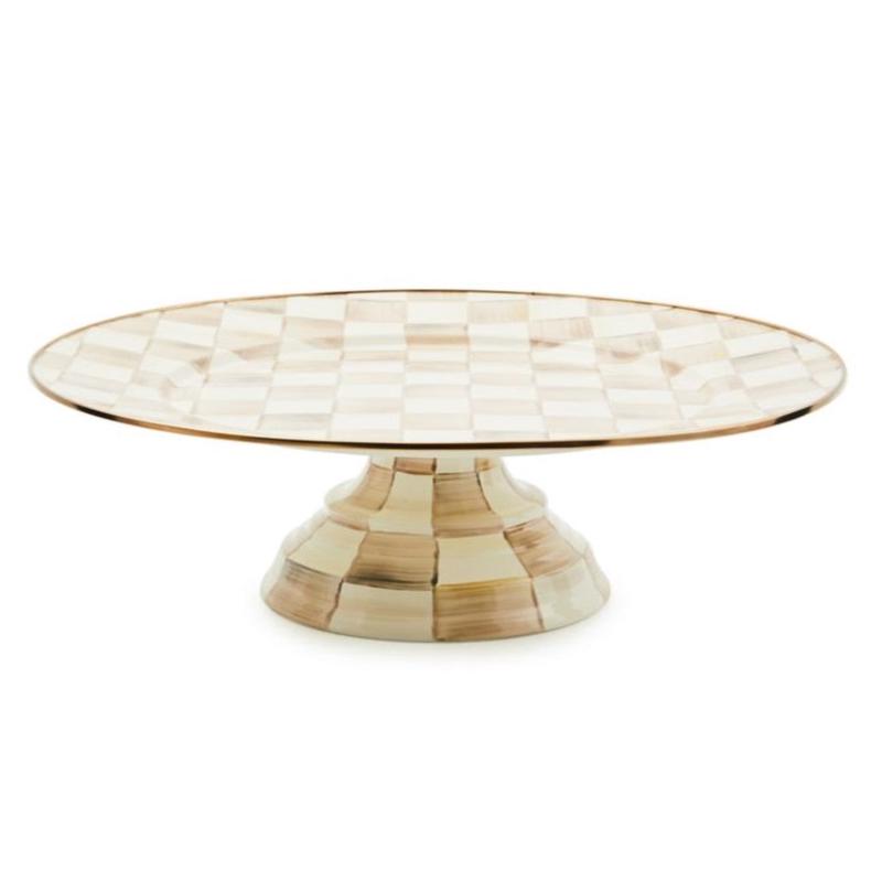 Mocha Check Pedestal Platter Large