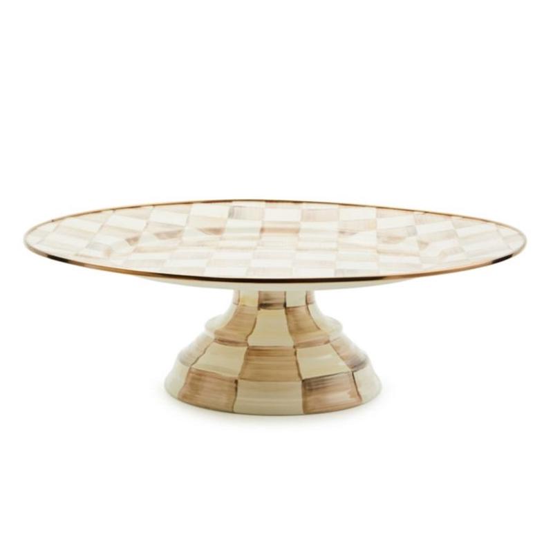 Mocha Check Pedestal Platter Small