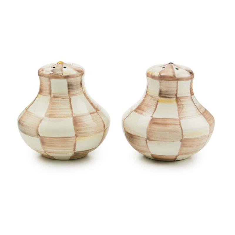 Mocha Check Salt and Pepper Shakers