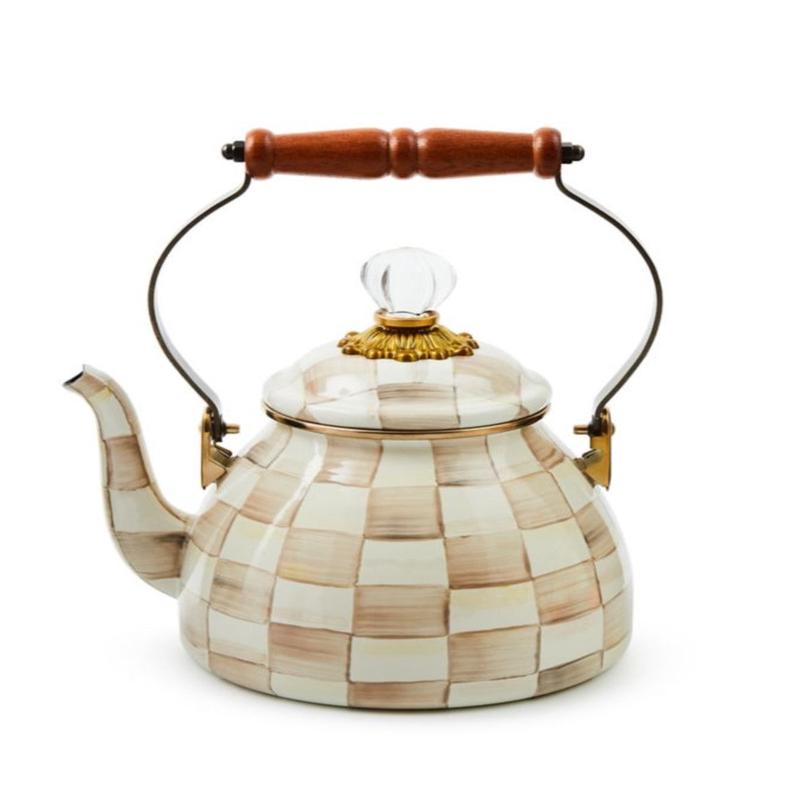 Mocha Check Tea Kettle 2 Quart