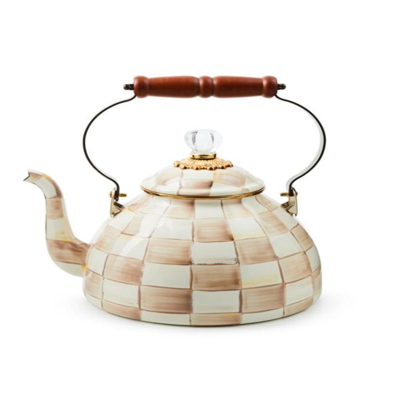 Mocha Check Tea Kettle 3 Quart