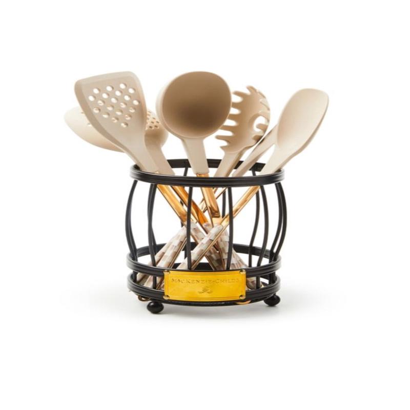 Mocha Check Utensil Caddy Set