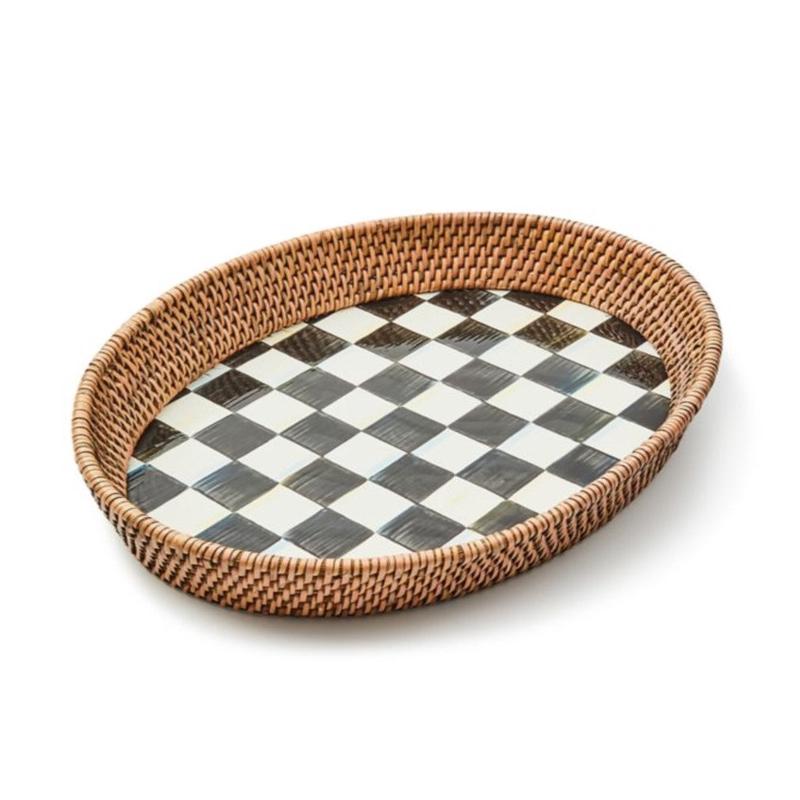 Courtly Check Enamel and Rattan Serve Tray Large