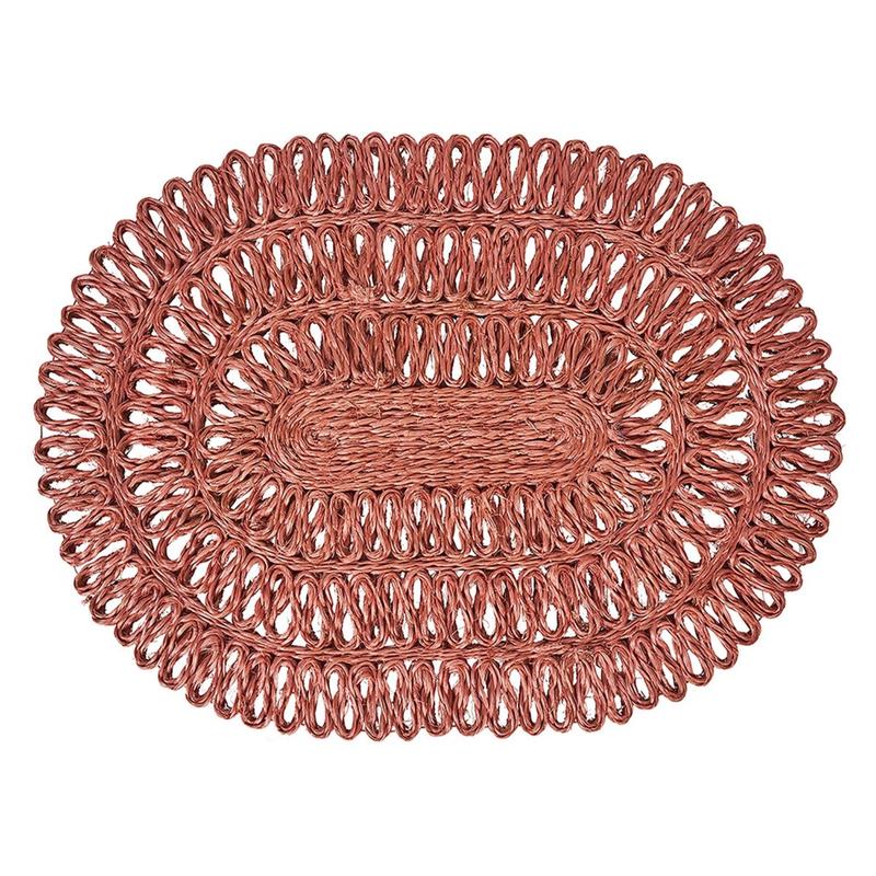 Straw Loop Oval Placemat Coral Set of 2