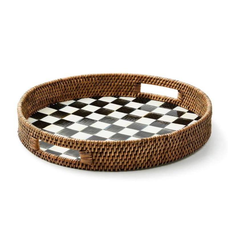 Courtly Check Enamel and Rattan Round Serve Tray