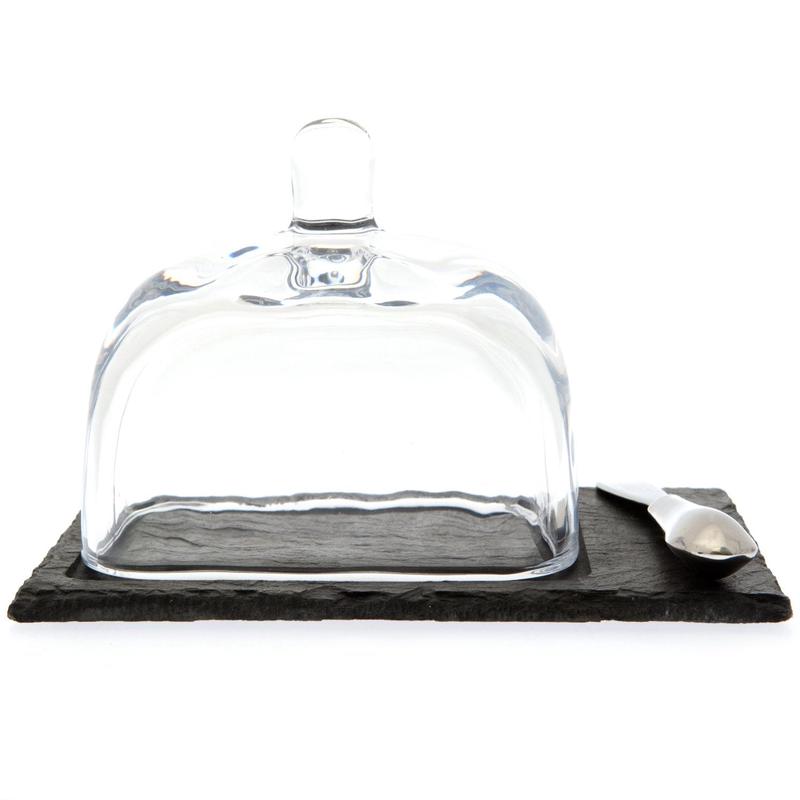 Lg Butter Cloche W/ Knife Slate Plate