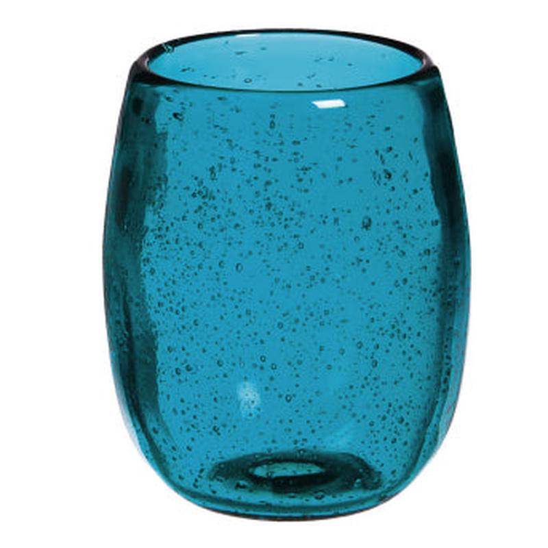 Teal Glass Stemless Wine S/4