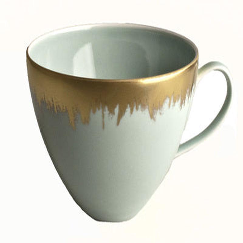 Aura Sea Glass W/Gold Brush Tea Cup & Saucer Set