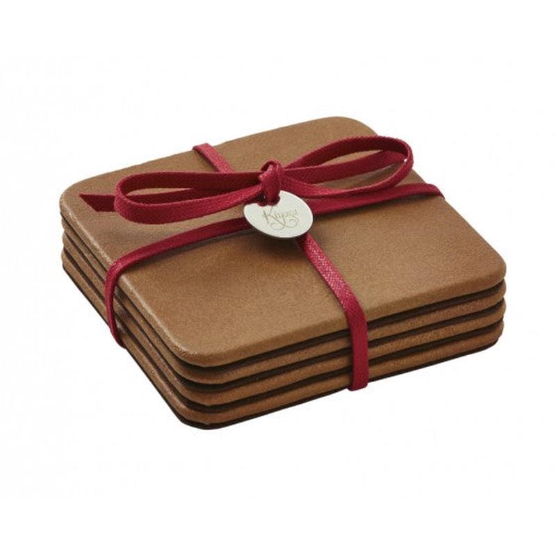 Coaster S/4 SQ British Tan Suede w/o Crystals