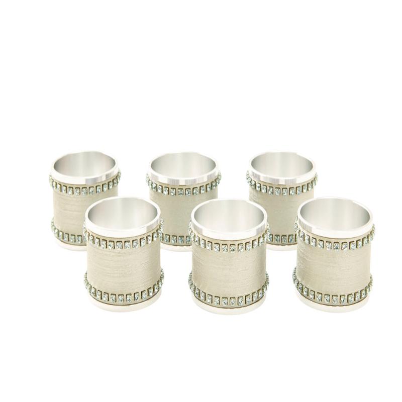 Napkin Ring S/6 Ivory Silk w/Crystals