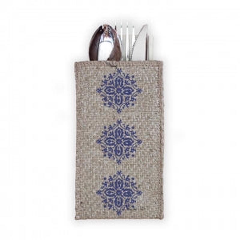 Silverware Pouches S/8 Souk Blue Stamp