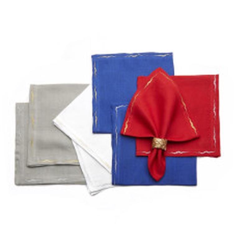 Metallic Abstract Embroidery Napkin Gold White Set of 3