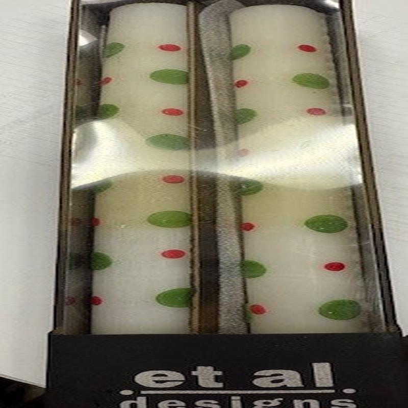 12" DBL Dot Taper Ivory/Green/Red S/2