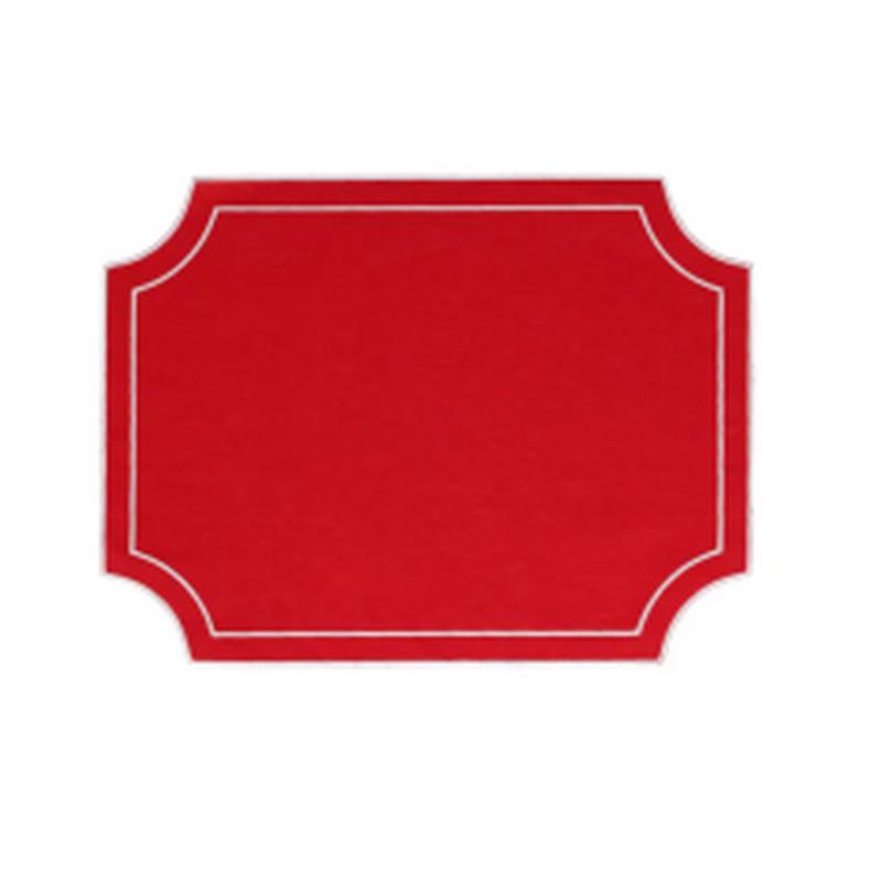 Tessuti Red Rectangular Placemat w/ White Stitching Set of 4
