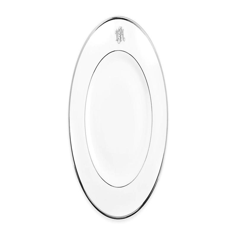Signature Dinner Plate White/Platinum with Monogram