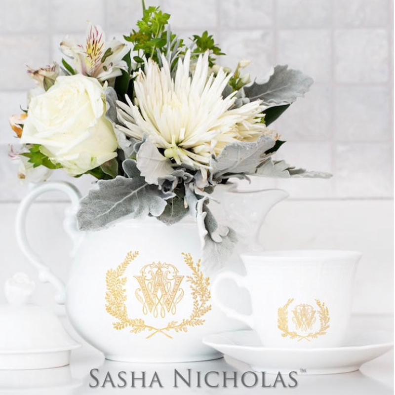 Weave Tea Cup and Saucer With Monogram