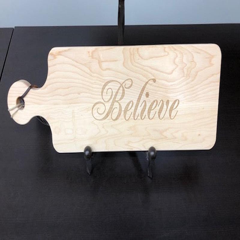Maple Bread Board Handled Believe 20"x6"