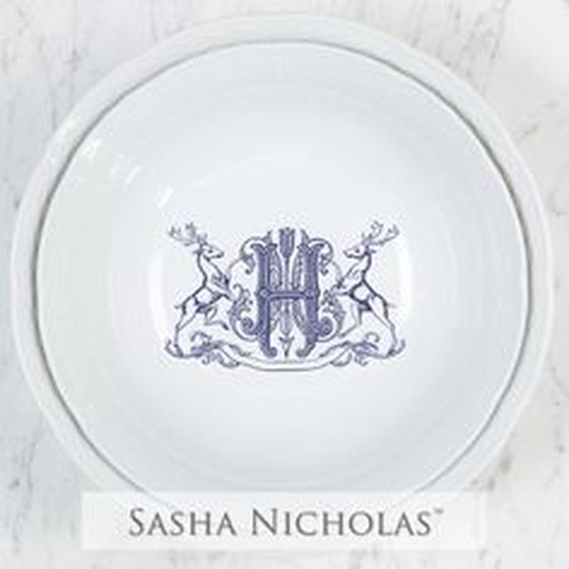 Weave Medium Serving Bowl With Stag And One Letter Monogram