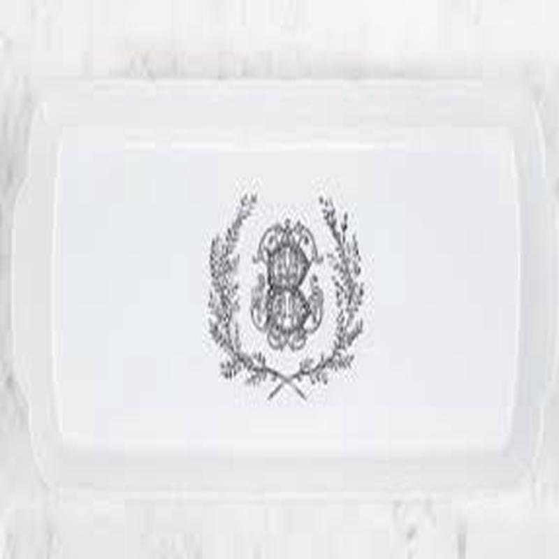 Weave White Hostess Platter With Crest And One Letter Monogram