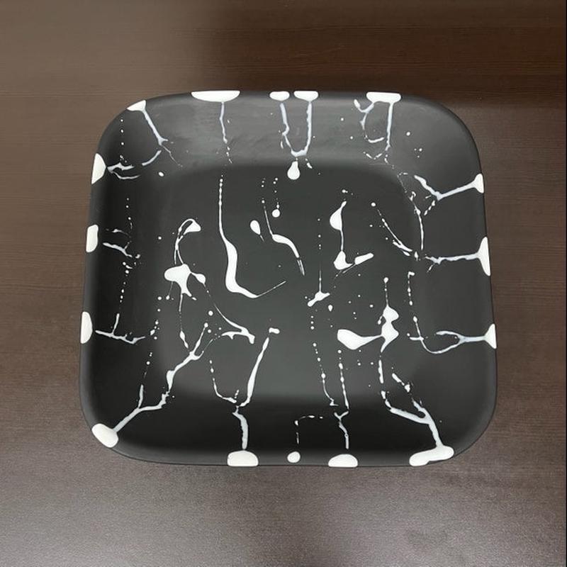 Square Tray Large Black w/ White Splatter