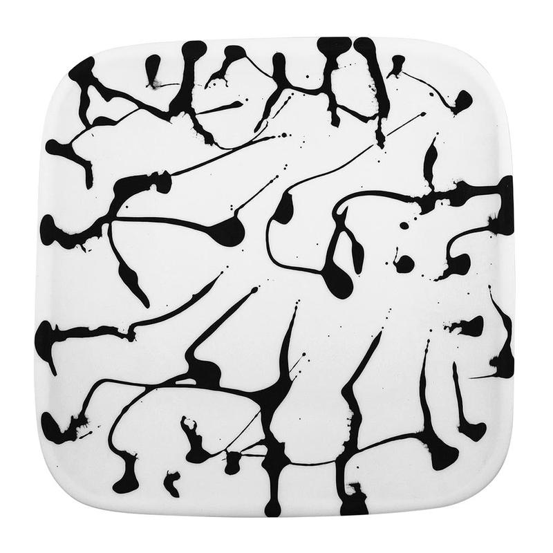 Square Tray Large White w/ Black Splatter