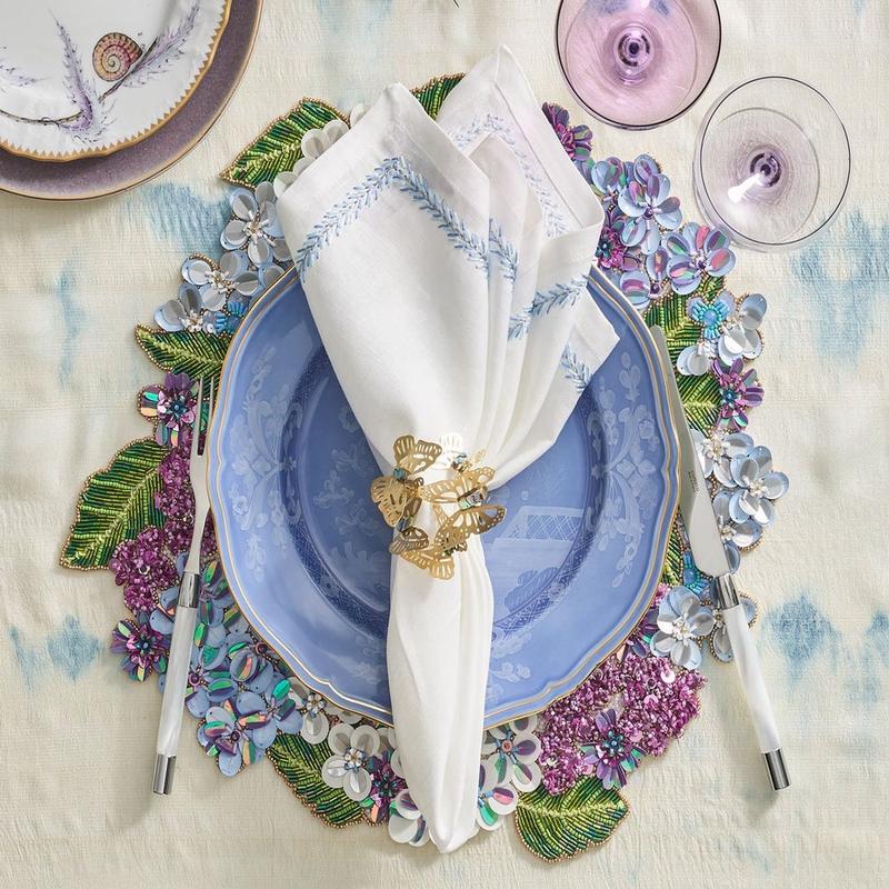 Kim Seybert Napkin Jardin White and Periwinkle