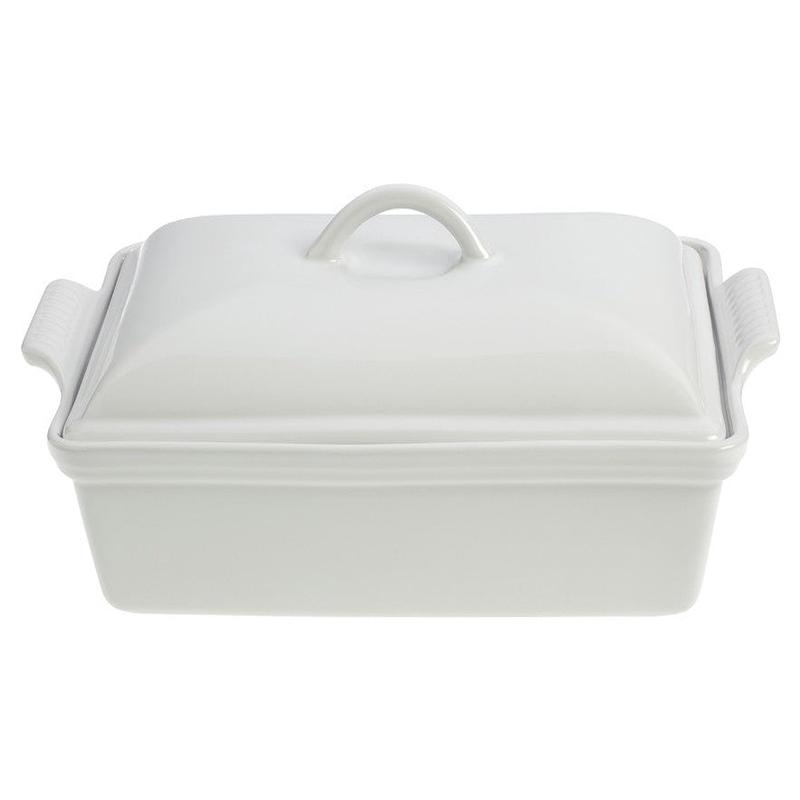 Heritage Covered Rect. Casserole 4 Qt White