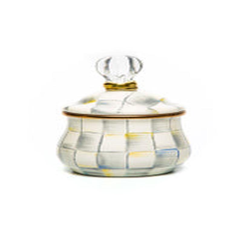 Sterling Check Enamel Lidded Sugar Bowl