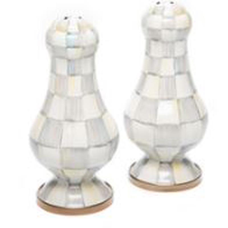Sterling Check Enamel Large Salt & Pepper Shakers