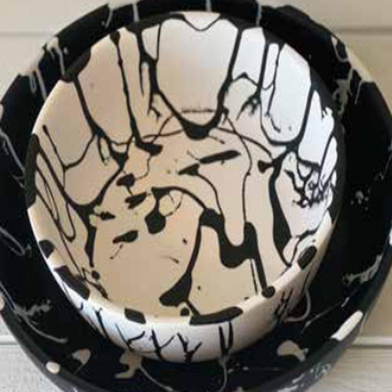 Round Bowl Medium White w/ Black Splatter