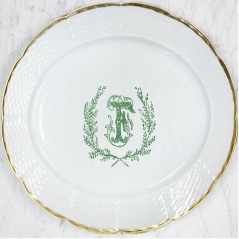 Weave Gold Oval Platter With Crest And One Letter Monogram S