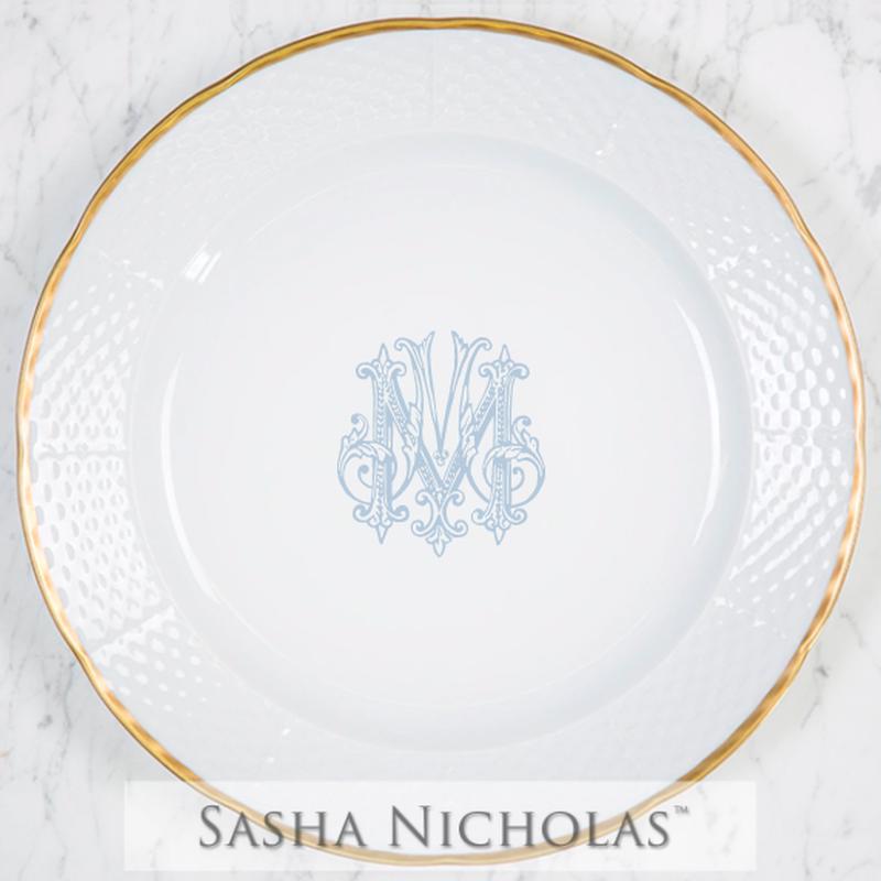 Weave Gold Rimmed Charger With Crest And Monogram N