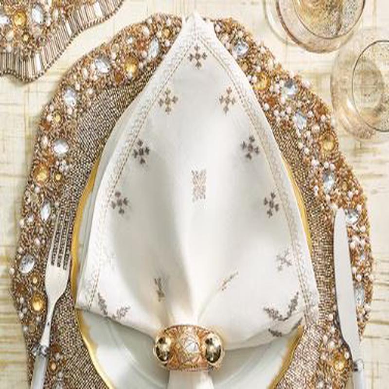 Fez Napkin White, Gold & Silver