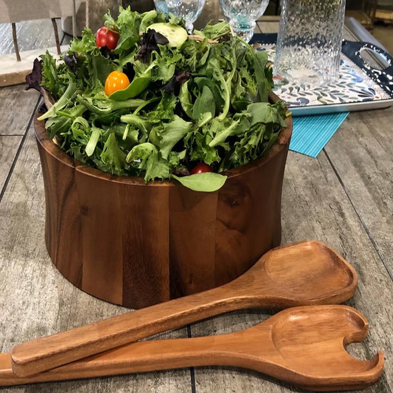 Large Straight-Sided Acacia Salad Bowls w/ Servers