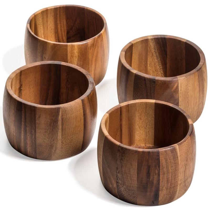 Rounded Acacia Salad Bowls Set of 4