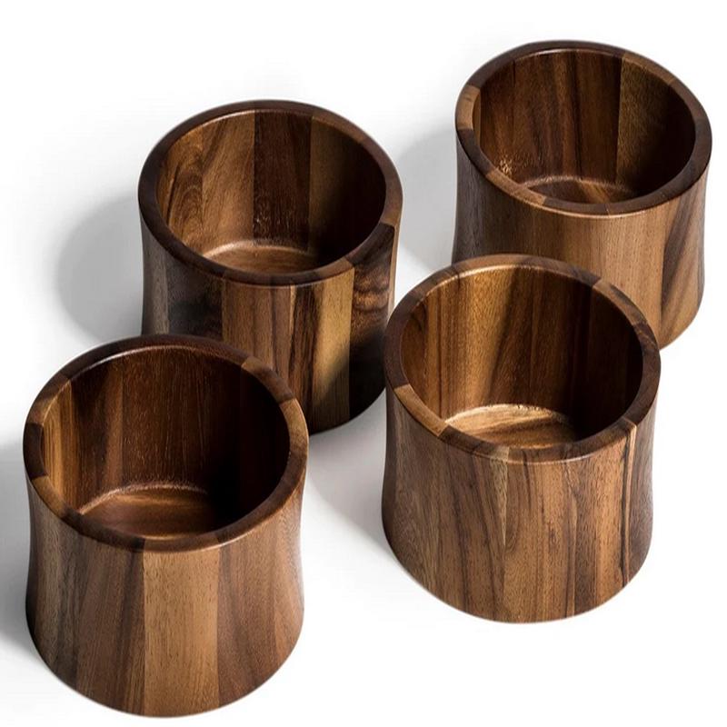 Straight-Side Acacia Salad Bowls Set of 4