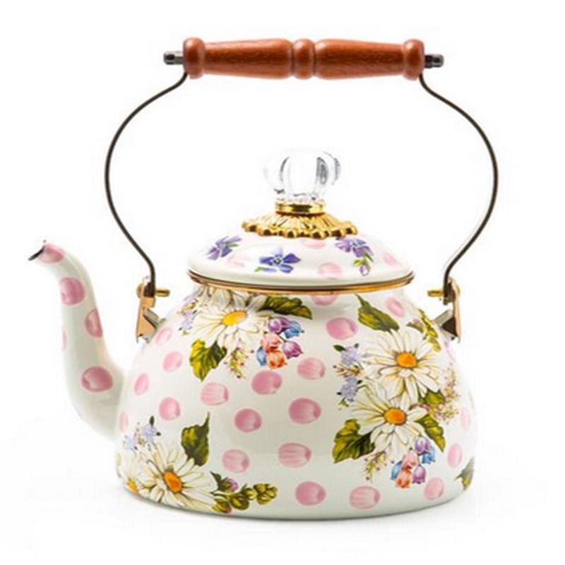 Wildflowers Enamel 2qt Tea Kettle Pink