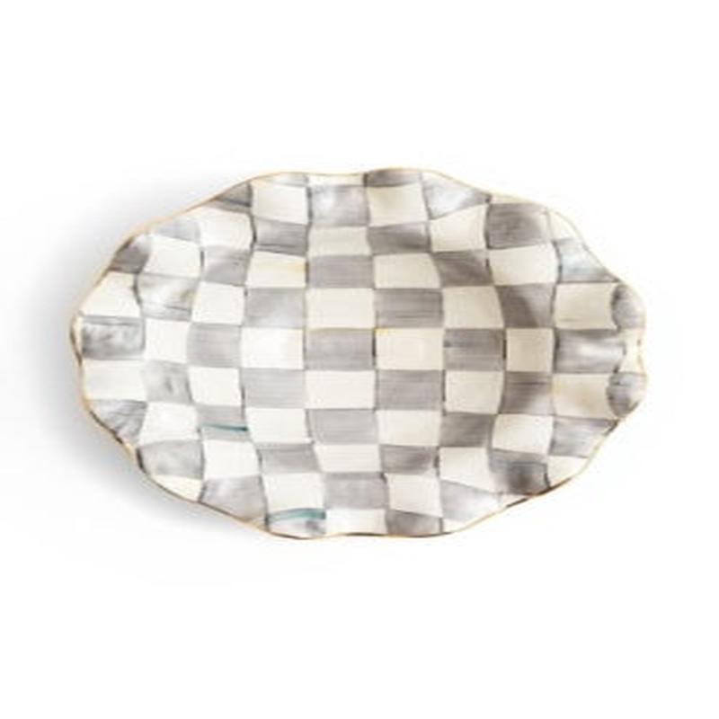 Sterling Check Ceramic Medium Fluted Serving Bowl