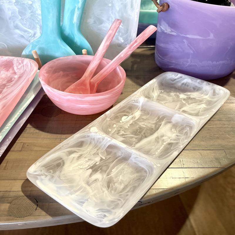 Three Section Serving Tray Medium White Swirl