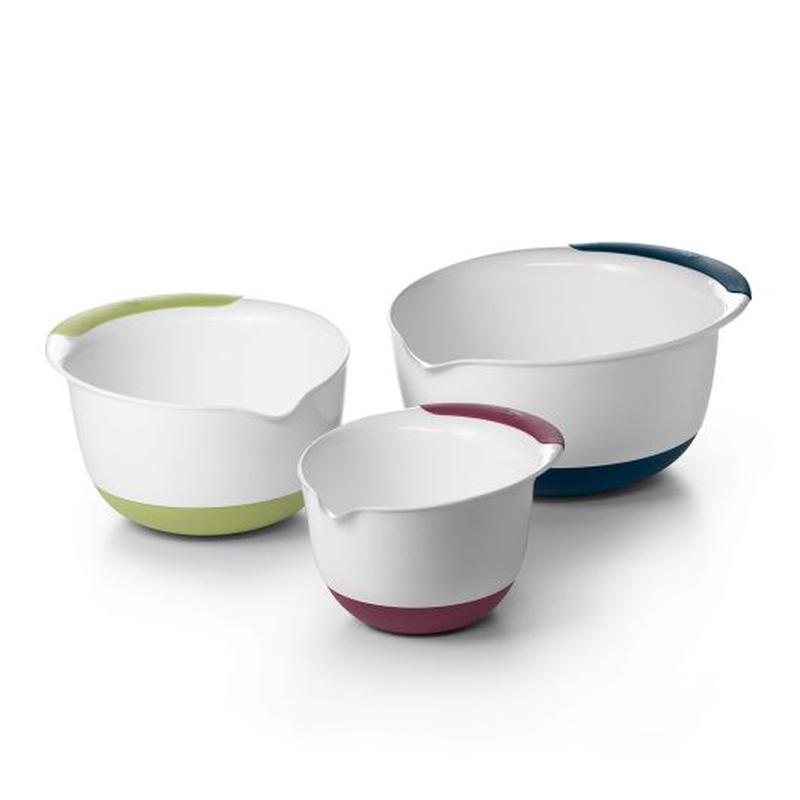 3 Piece Mixing Bowl - Navy, Green, Eggplant Handles
