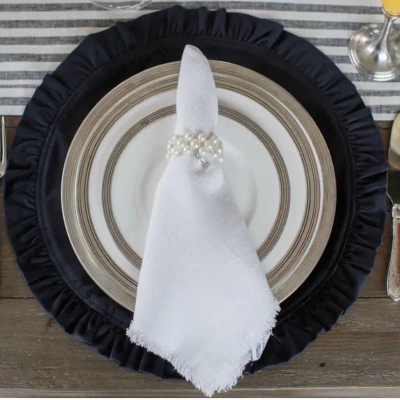Round Ruffle Velvet Placemat Black