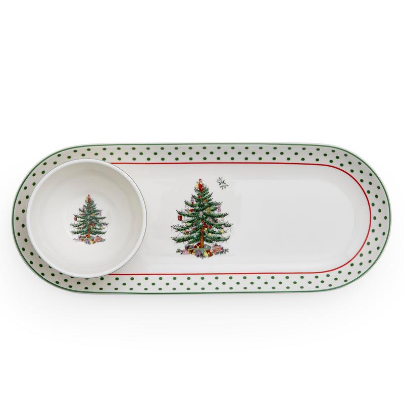 Christmas Tree Polka Dot Oval Chip and Dip