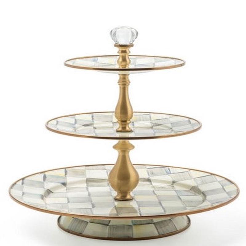 Sterling Check Enamel Three Tier Sweet Stand
