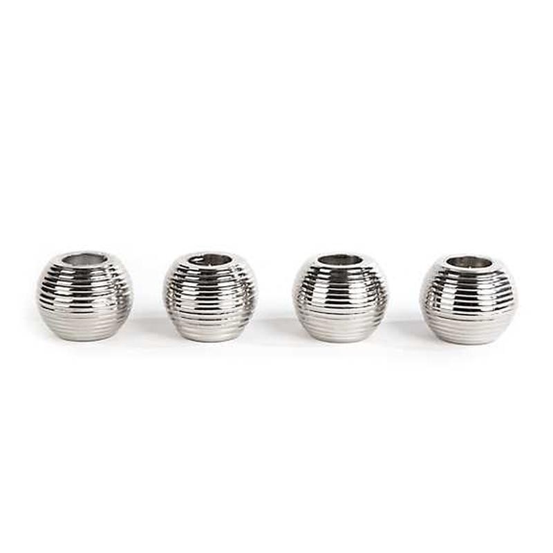 Ribbed Sphere Candle Holders Silver - set of 4