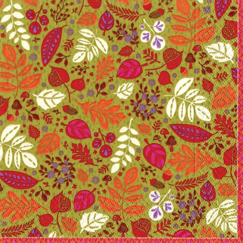 Calico Sage Leaves Cocktail Napkin