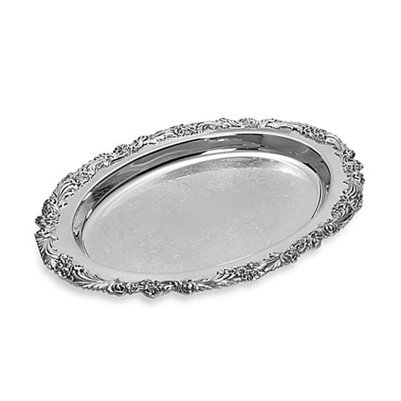 Burgundy Silverplate 16" Oval Tray