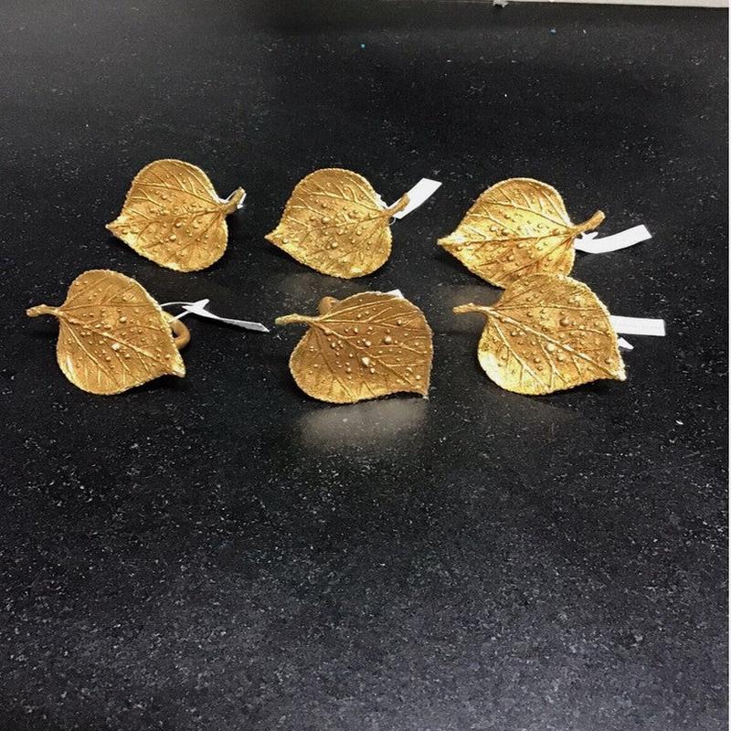 Napkin Rings Birch Leaf Gold Set of 6