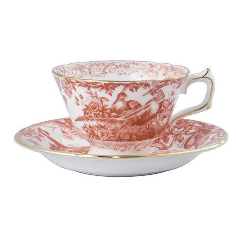 Aves Red Tea Saucer w/ Gold Rim