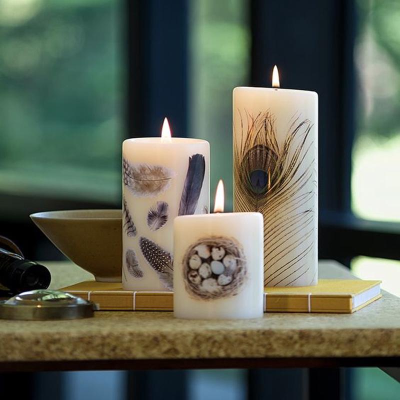 Natural Pillar Candle 6" Feathers