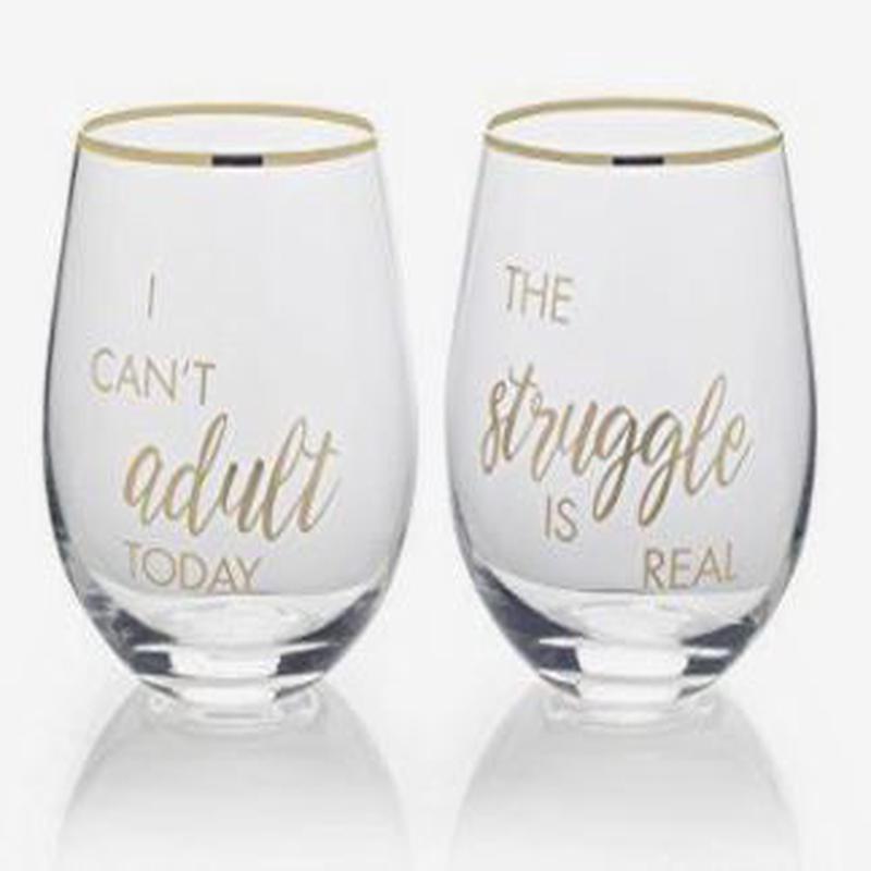 Stemless Wine Set of 2 Adult Struggle Real